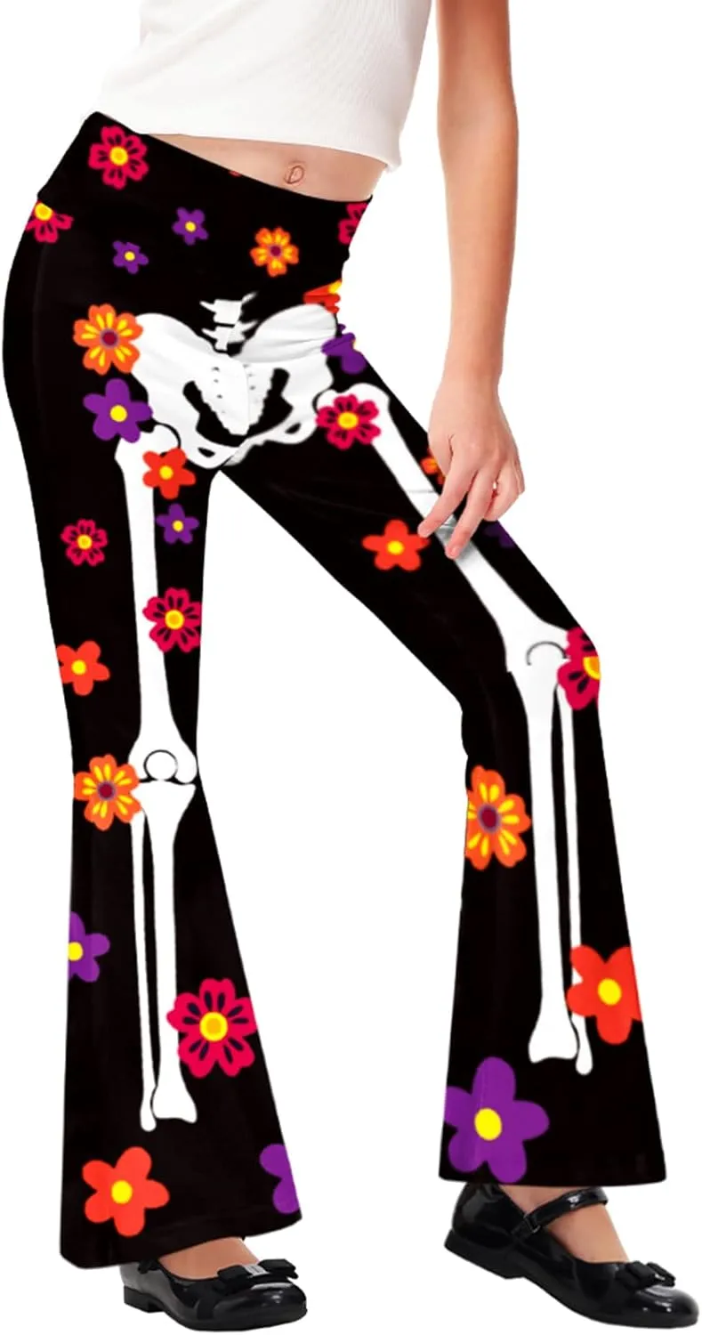 AOBUTE Girls Bell Bottom Pants Tie Dye Print High Waist Flare Leggings 5-14 Years