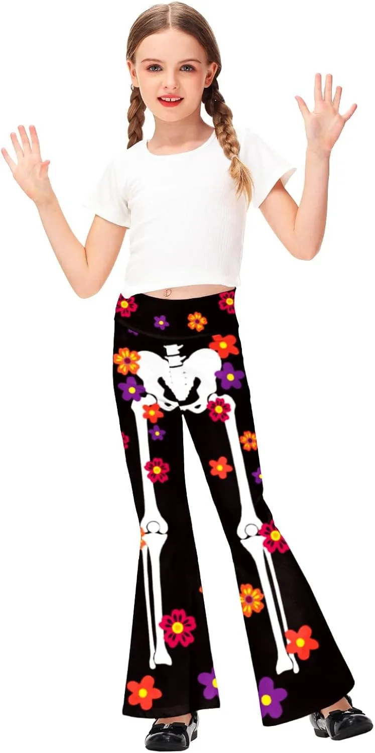 AOBUTE Girls Bell Bottom Pants Tie Dye Print High Waist Flare Leggings 5-14 Years