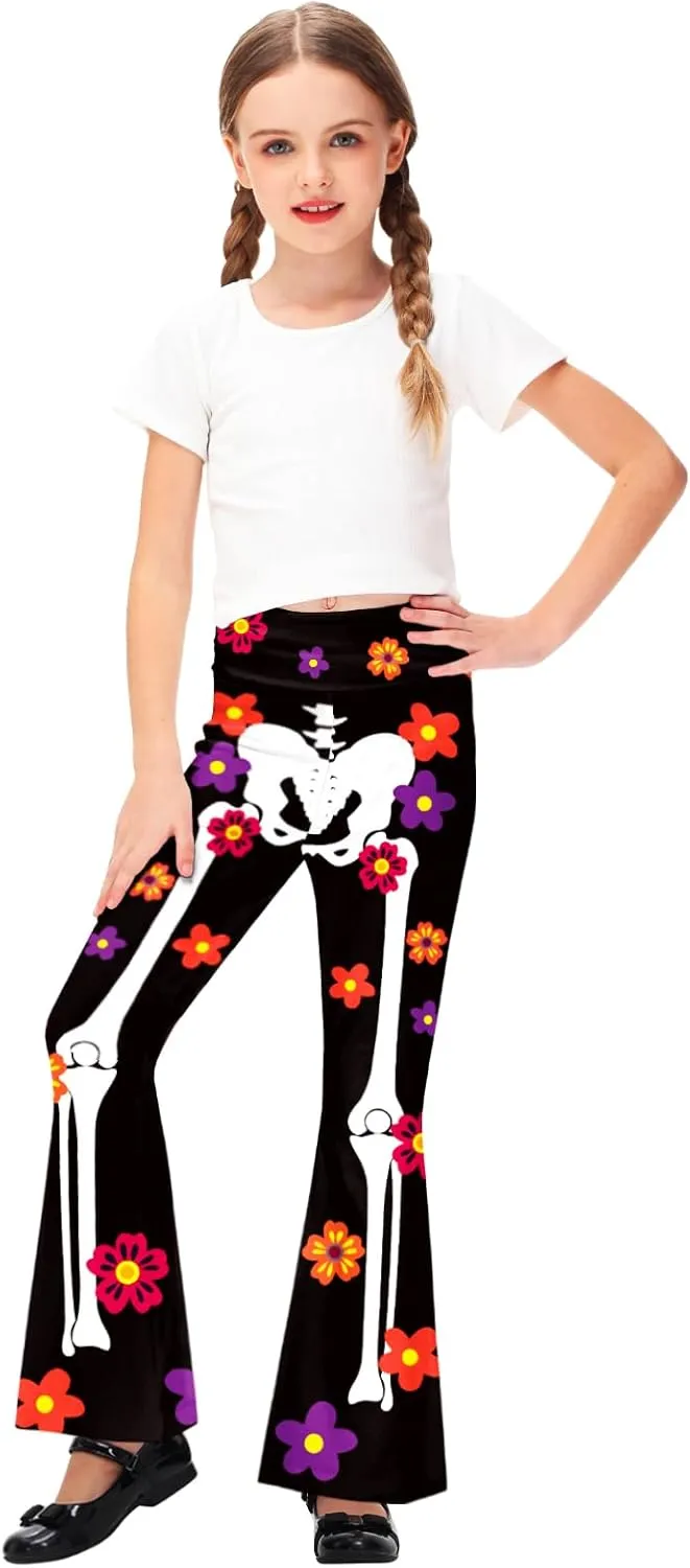 AOBUTE Girls Bell Bottom Pants Tie Dye Print High Waist Flare Leggings 5-14 Years
