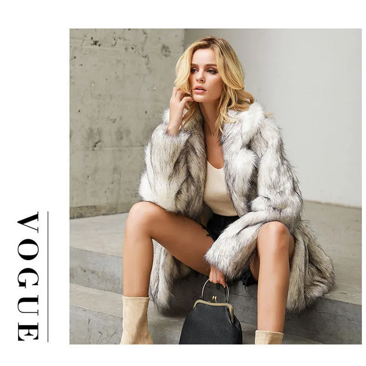 Beautiful White Background Black Tip Mid Length Blazer Overcoat Wool Faux Fur Coat