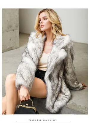 Beautiful White Background Black Tip Mid Length Blazer Overcoat Wool Faux Fur Coat