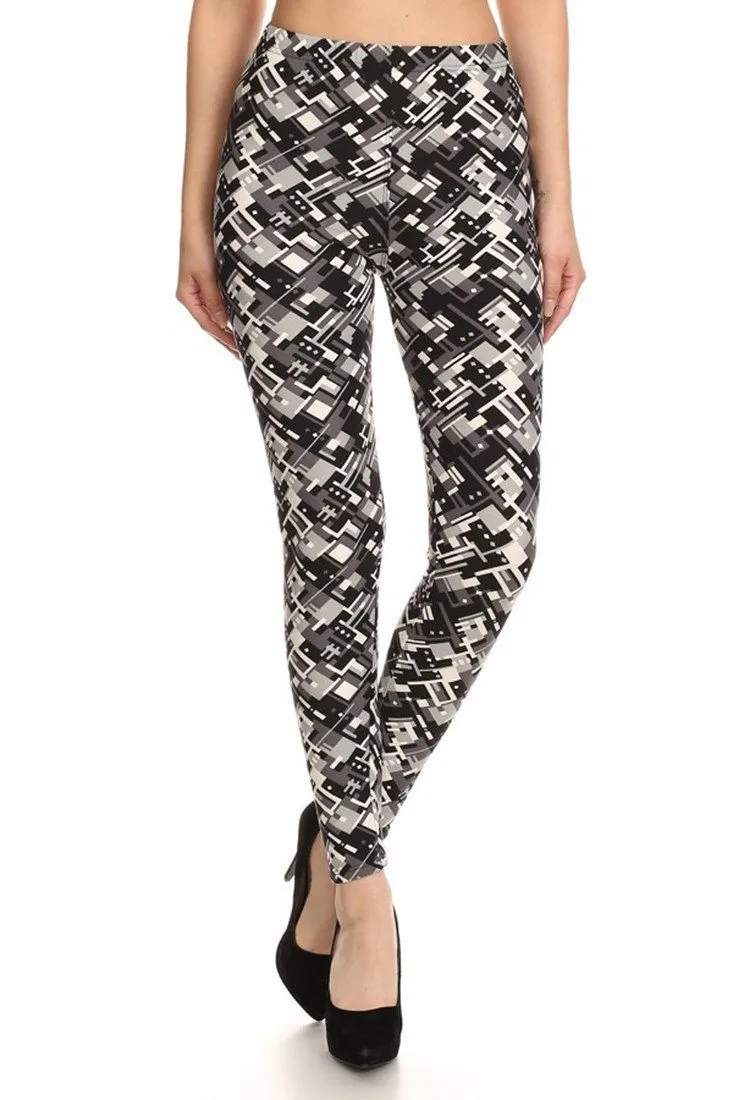 Black Abstraction Graphic Print Lined Leggings