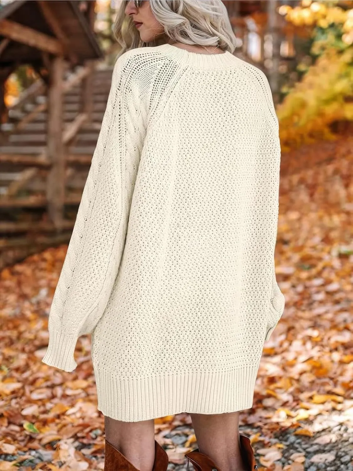 ebossy Women's Oversized Cable Knit Sweater Dress Fall Crewneck Batwing Sleeve Baggy Loose Pullover Tops
