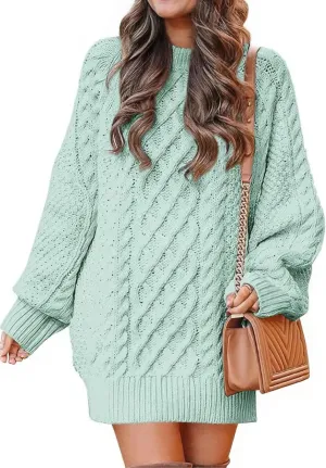 ebossy Women's Oversized Cable Knit Sweater Dress Fall Crewneck Batwing Sleeve Baggy Loose Pullover Tops