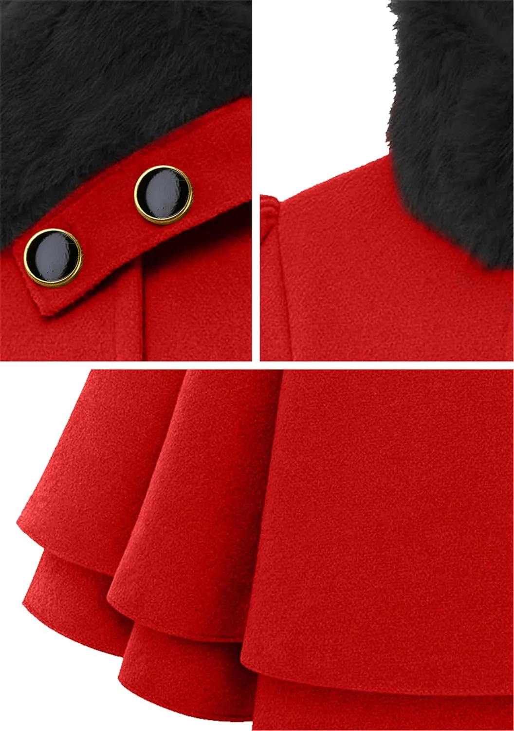 GRASWE Womens Wool Blend Faux Fur Collar Peacoat Warm Casual Winter Trench Coat Midi Legnth Double Breasted Fashion Jacket