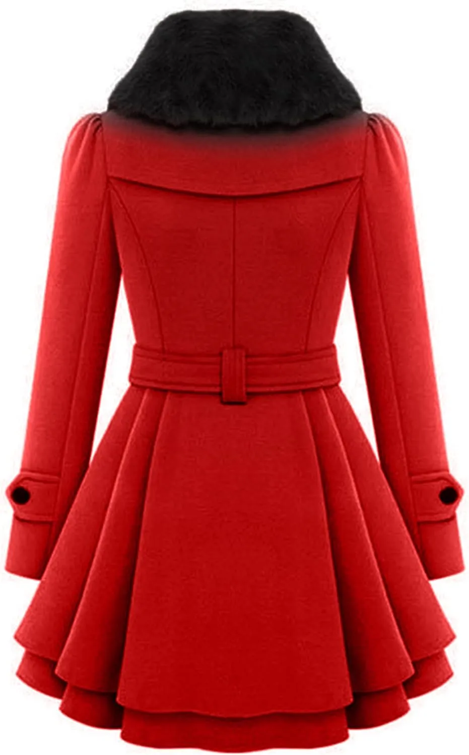 GRASWE Womens Wool Blend Faux Fur Collar Peacoat Warm Casual Winter Trench Coat Midi Legnth Double Breasted Fashion Jacket
