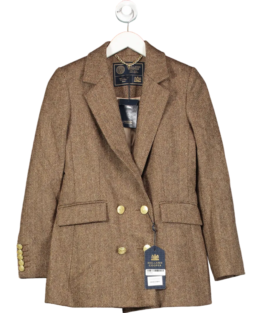 Holland Cooper Brown Double Breasted  Herringbone Blazer UK 8
