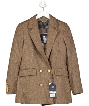 Holland Cooper Brown Double Breasted  Herringbone Blazer UK 8