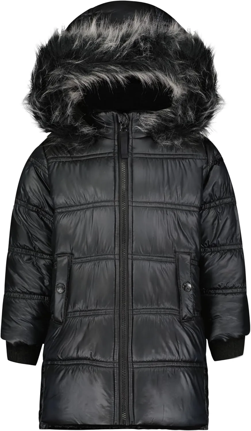 Jessica Simpson Girls' Mid-Length Heavyweight Puffer Jacket with Faux Fur Hood Winter Coat