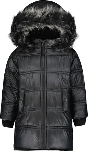 Jessica Simpson Girls' Mid-Length Heavyweight Puffer Jacket with Faux Fur Hood Winter Coat