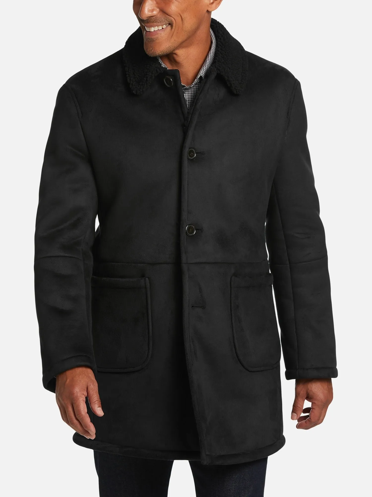 Lauren Ralph Lauren Mens Classic Fit Faux Shearling Overcoat Jacket Black 36R