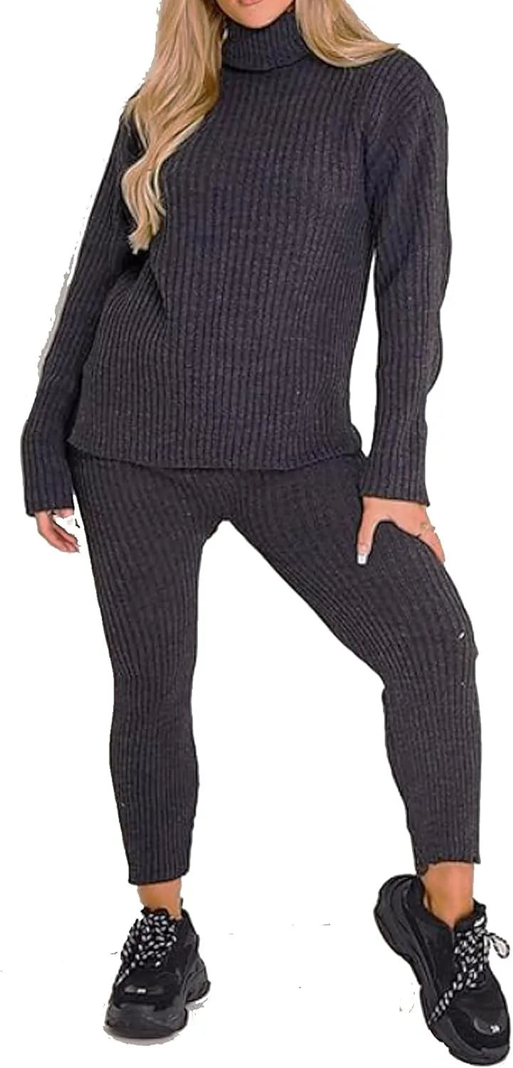 lounge wear for women 2 piece set Turtleneck co ord knitted sweatsuit set cowl neck jumper GalModa