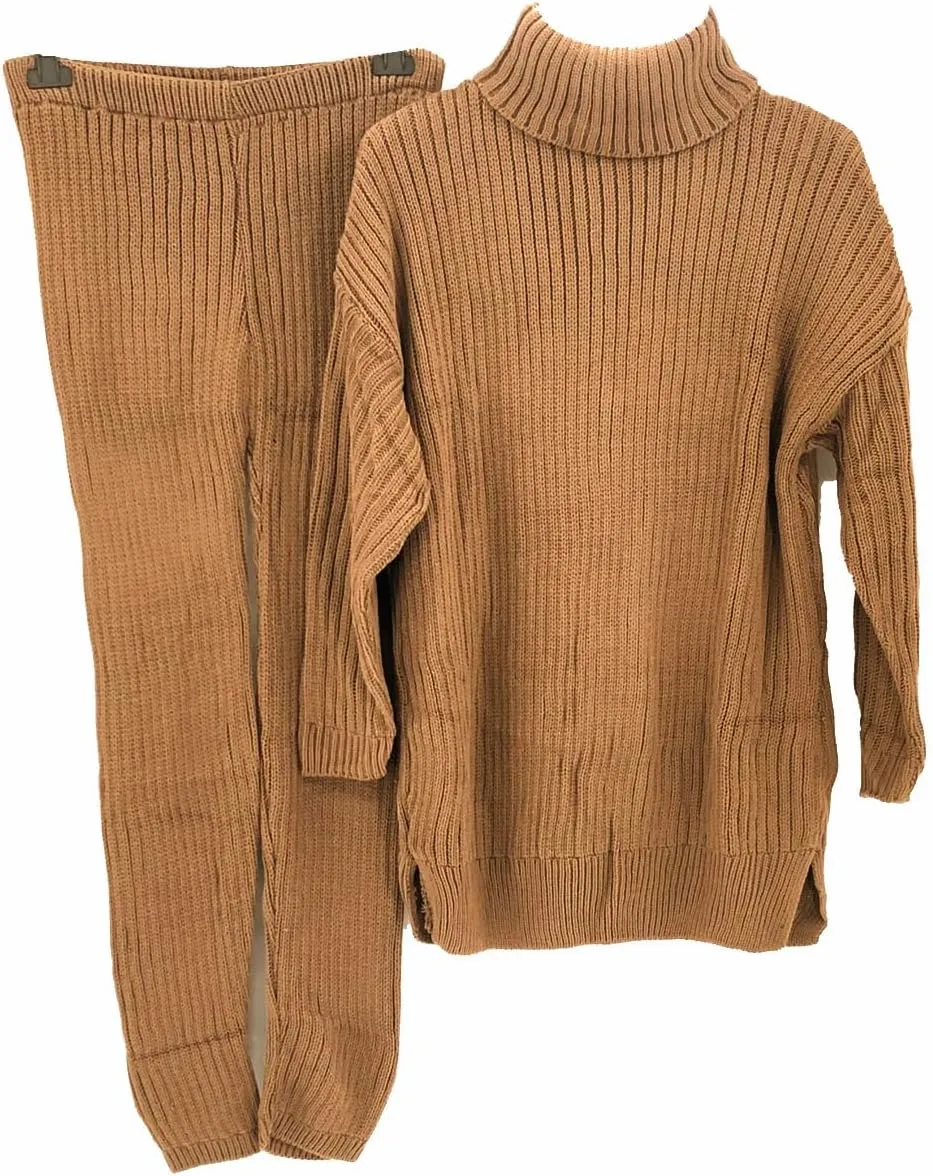 lounge wear for women 2 piece set Turtleneck co ord knitted sweatsuit set cowl neck jumper GalModa