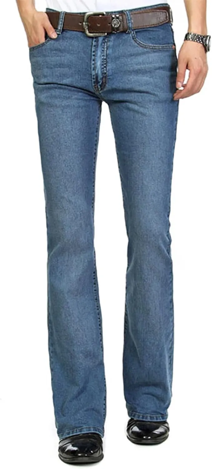 Men's Flares Flared Denim Pants Bell Bottom Stretchy Jeans Trousers Party Slim Fit Casual Vintage Hippie