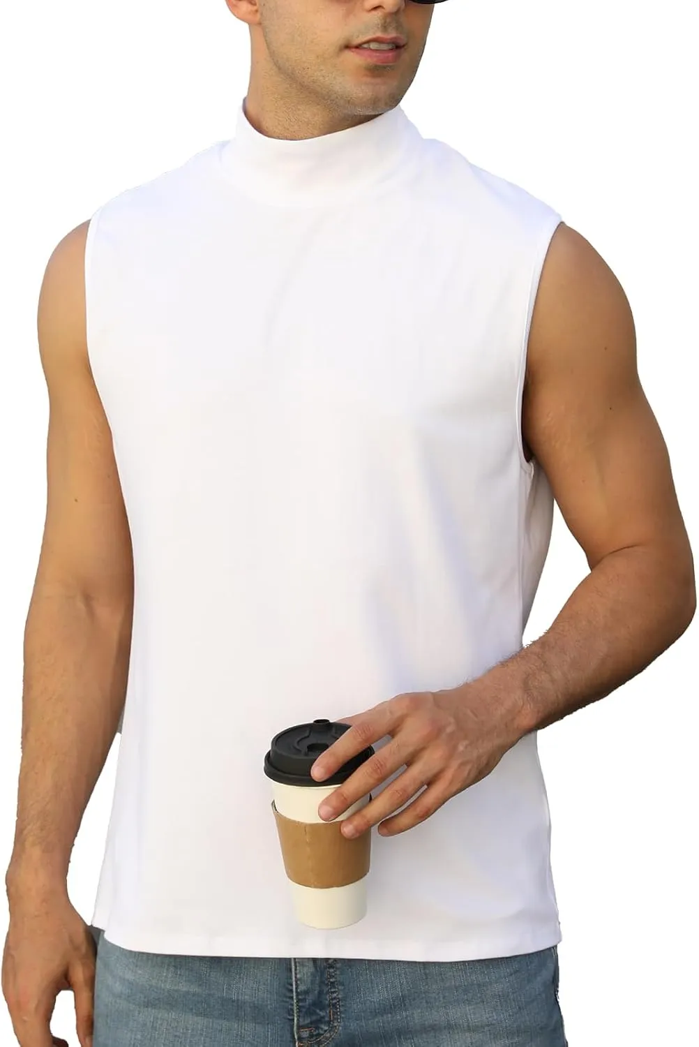 Mens Mock Tee Shirts Sleeveless Casual Basic Slim Fit Pullover Tank Tops Undershirts