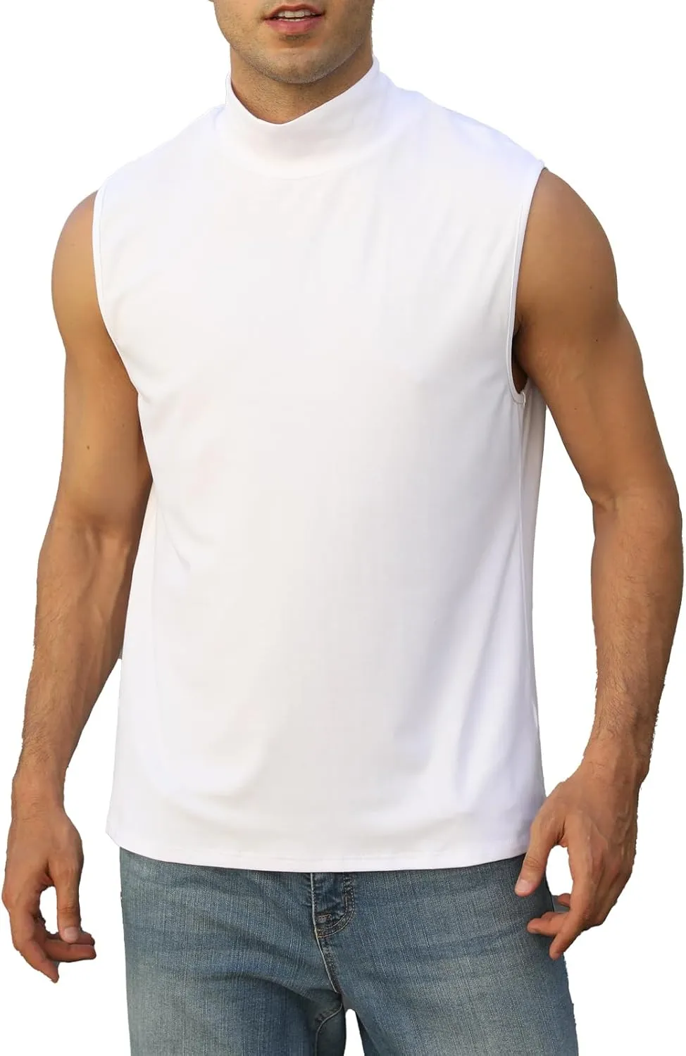 Mens Mock Tee Shirts Sleeveless Casual Basic Slim Fit Pullover Tank Tops Undershirts