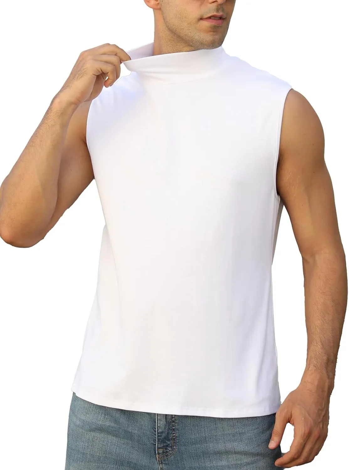 Mens Mock Tee Shirts Sleeveless Casual Basic Slim Fit Pullover Tank Tops Undershirts