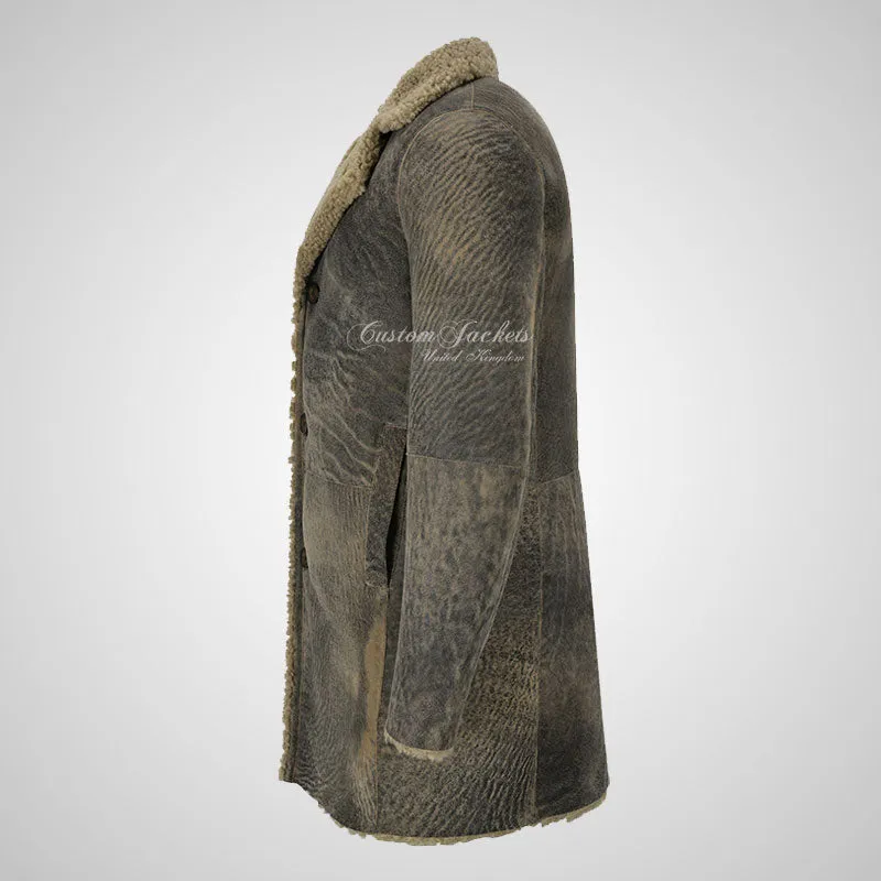 NORILSK Mens Shearling Coat Vintage Sheepskin Fur Coat