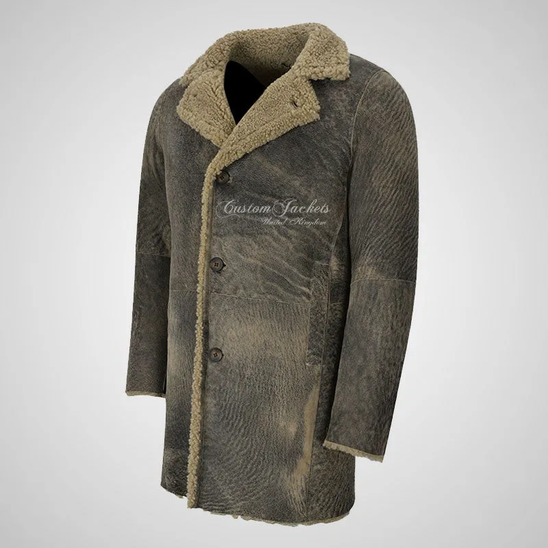 NORILSK Mens Shearling Coat Vintage Sheepskin Fur Coat