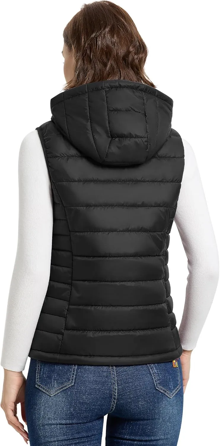 Outdoor Ventures Women's Lightweight Packable Hooded Puffer Vest Outerwear Zip Up Warm Sleeveless Winter Jacket Quilted Coat