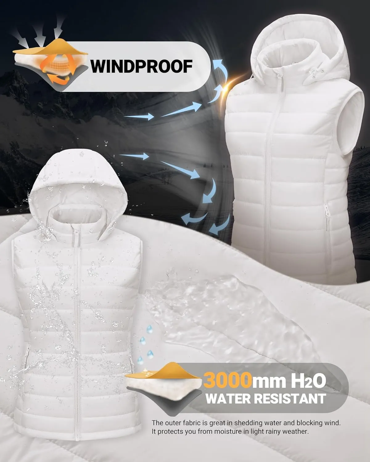 Outdoor Ventures Women's Lightweight Packable Hooded Puffer Vest Outerwear Zip Up Warm Sleeveless Winter Jacket Quilted Coat