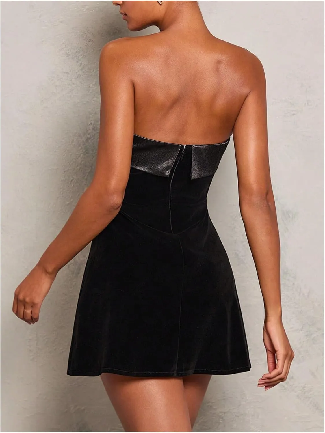 SOLY HUX Women's Elegant Strapless Velvet Dress High Waisted Flared A Line Wedding Guest Mini Tube Dress