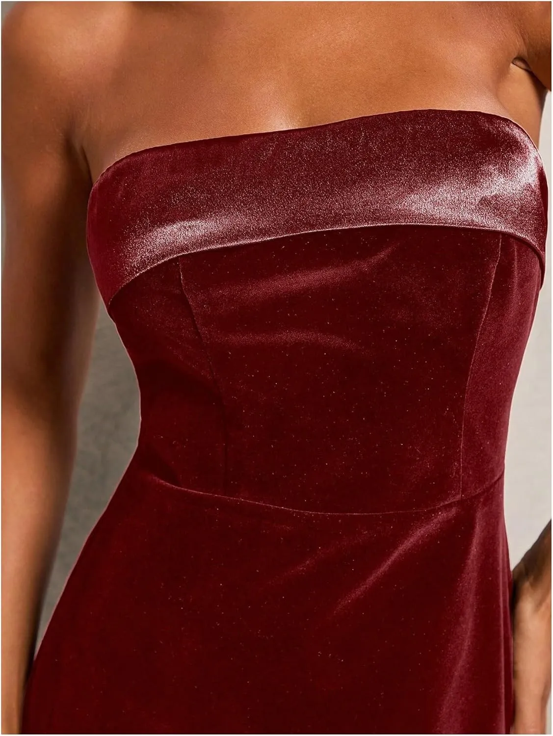 SOLY HUX Women's Elegant Strapless Velvet Dress High Waisted Flared A Line Wedding Guest Mini Tube Dress