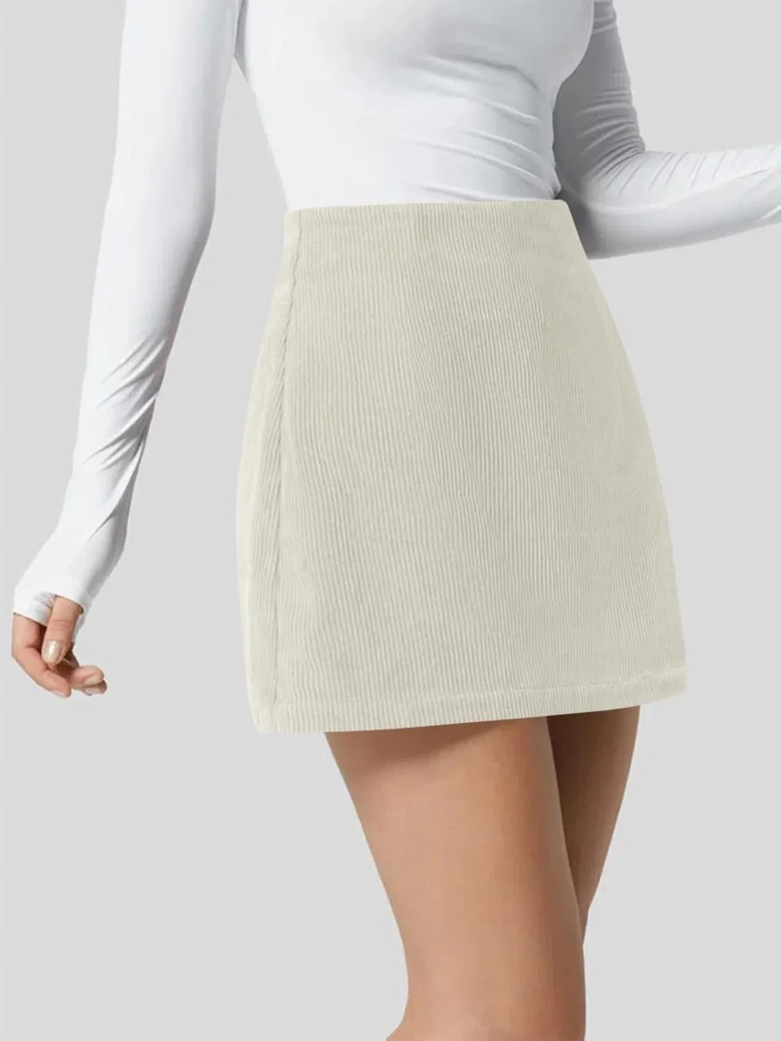 Wenrine Womens Mini Skirt High Waisted Basic Casual A-line Short Pencil Corduroy Skirts