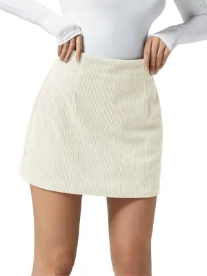 Wenrine Womens Mini Skirt High Waisted Basic Casual A-line Short Pencil Corduroy Skirts