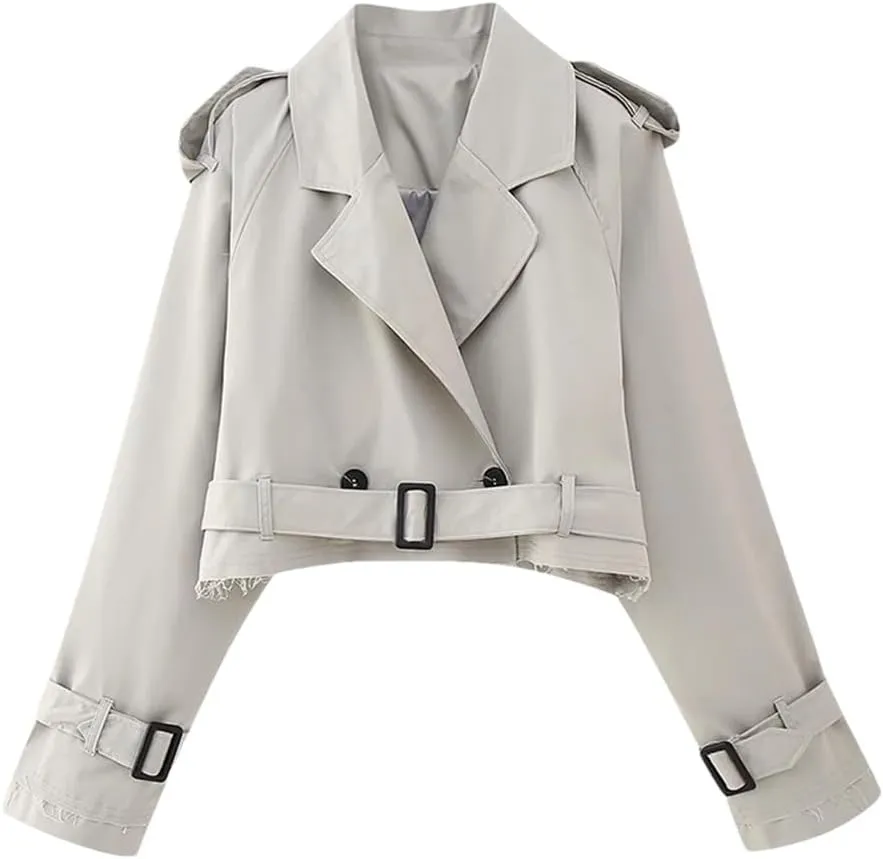 Women's Collar Short With Belt Trench Coat Solid Color Casual Loose Short Trench Coat