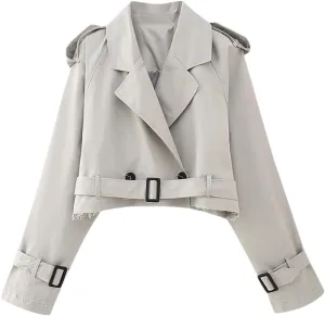 Women's Collar Short With Belt Trench Coat Solid Color Casual Loose Short Trench Coat
