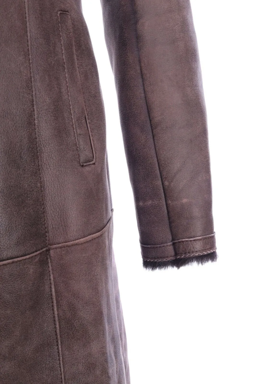 Women's INES MARECHAL Brown Lambskin Leather Fur Collar Shearling Coat Size 38