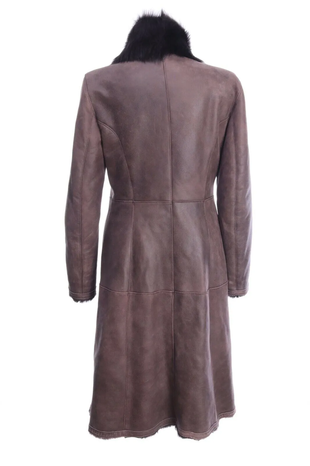 Women's INES MARECHAL Brown Lambskin Leather Fur Collar Shearling Coat Size 38