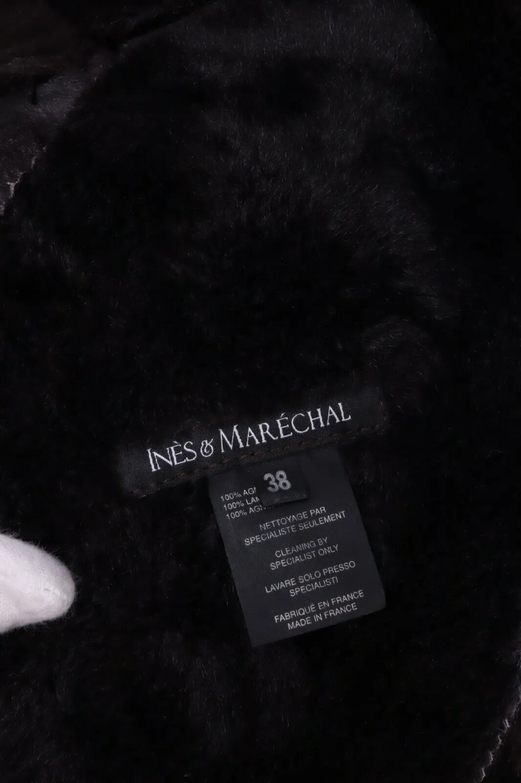 Women's INES MARECHAL Brown Lambskin Leather Fur Collar Shearling Coat Size 38
