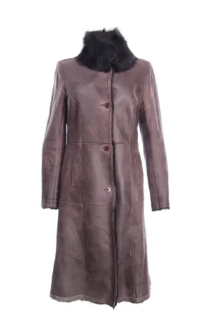 Women's INES MARECHAL Brown Lambskin Leather Fur Collar Shearling Coat Size 38